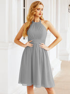 Numbersea Neckholder-Brautjungfernkleid aus Chiffon, kurz, ärmellos, formelles Partykleid, offener Rücken, 28023