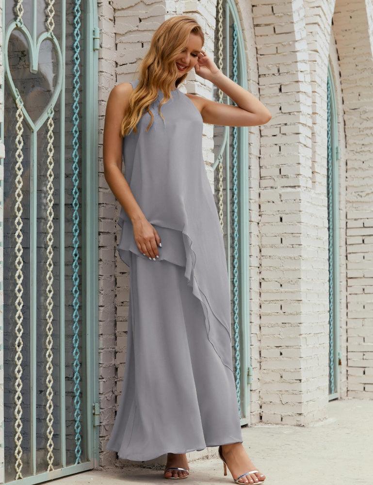 Chiffon Long Plus Size Mother Of Bride Dresses Formal Bridesmaid Prom Gown 28019 Grey