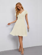 Numbersea Chiffon Bridesmaid Dress V Neck Short Cocktail Gowns For Juniors Homecoming Dresses 28077