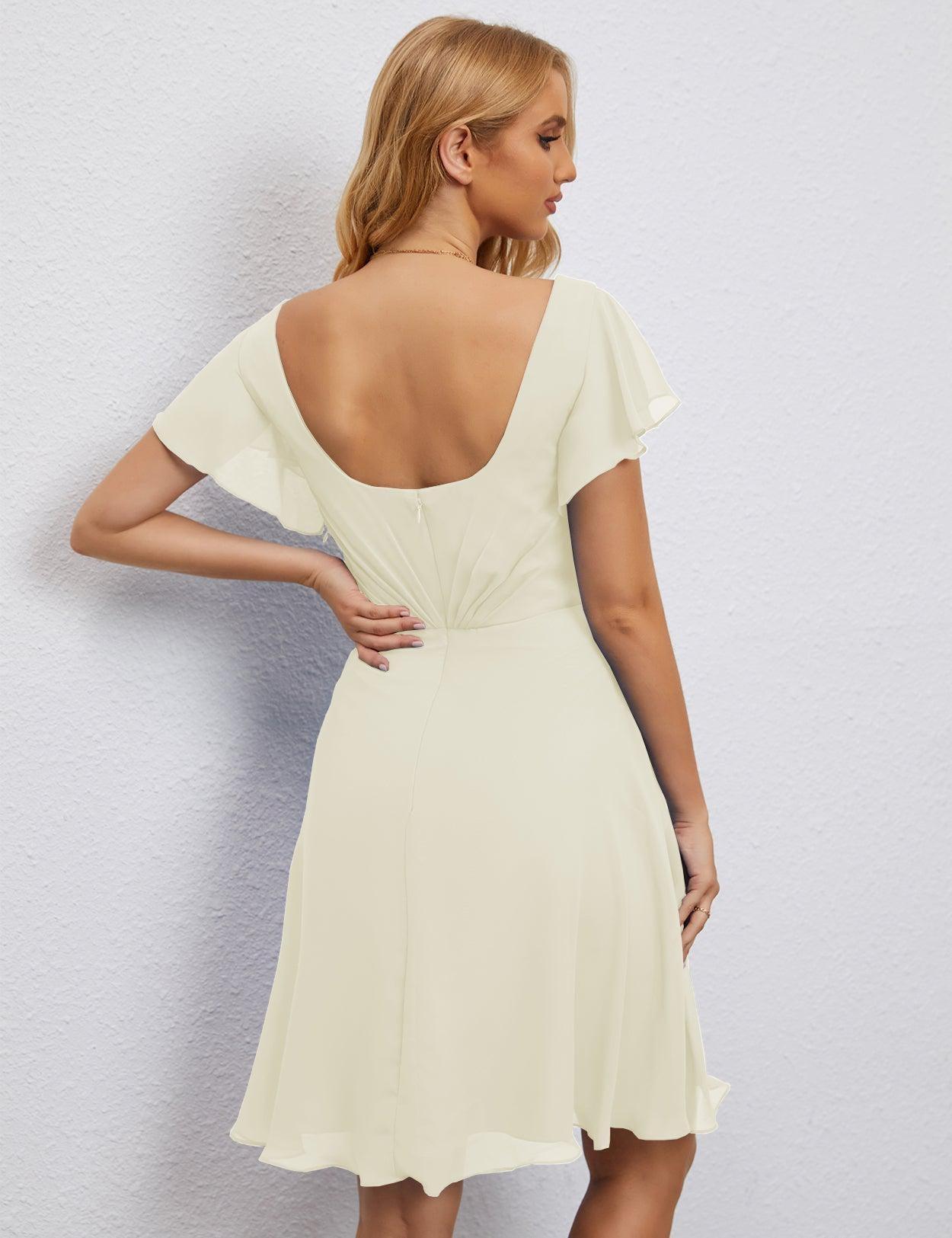 Numbersea Chiffon Bridesmaid Dress V Neck Short Cocktail Gowns For Juniors Homecoming Dresses 28077