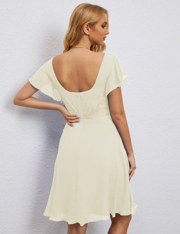 Numbersea Chiffon Bridesmaid Dress V Neck Short Cocktail Gowns For Juniors Homecoming Dresses 28077