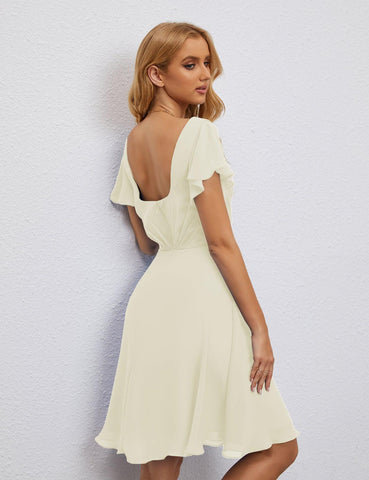 Numbersea Chiffon Bridesmaid Dress V Neck Short Cocktail Gowns For Juniors Homecoming Dresses 28077