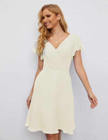 Numbersea Chiffon Bridesmaid Dress V Neck Short Cocktail Gowns For Juniors Homecoming Dresses 28077