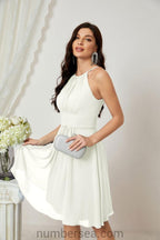 Halter Bridesmaid Dresses Knee Length A Line Formal Evening Party Cocktail Dress 28011 Ivory