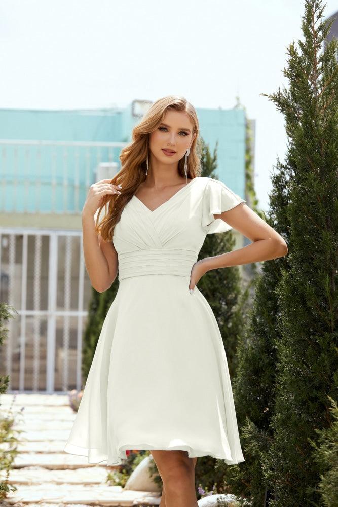 Neck Chiffon Bridesmaid Dresses Formal Cocktail Prom Gown Homecoming 28013 Ivory
