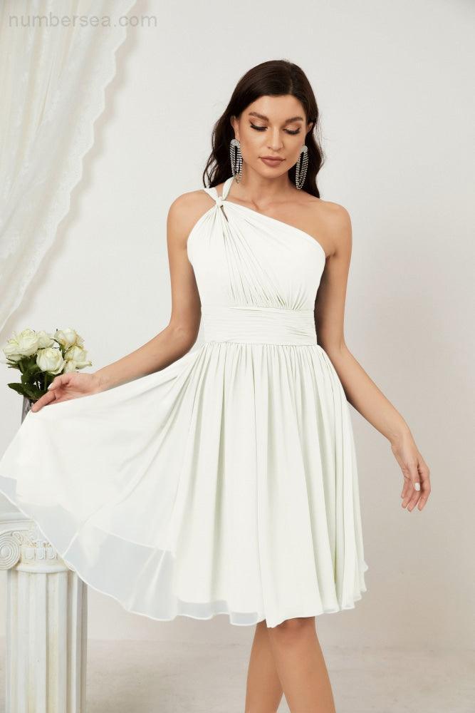 Numbersea Women Chiffon Short One Shoulder Bridesmaid Dress Formal Dresses For Party Homecoming 2804