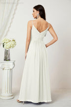 Numbersea Chiffon V-Neck Bridesmaid Dress Spaghetti Strap Long Formal Party Prom Gowns with Slit 28010-numbersea