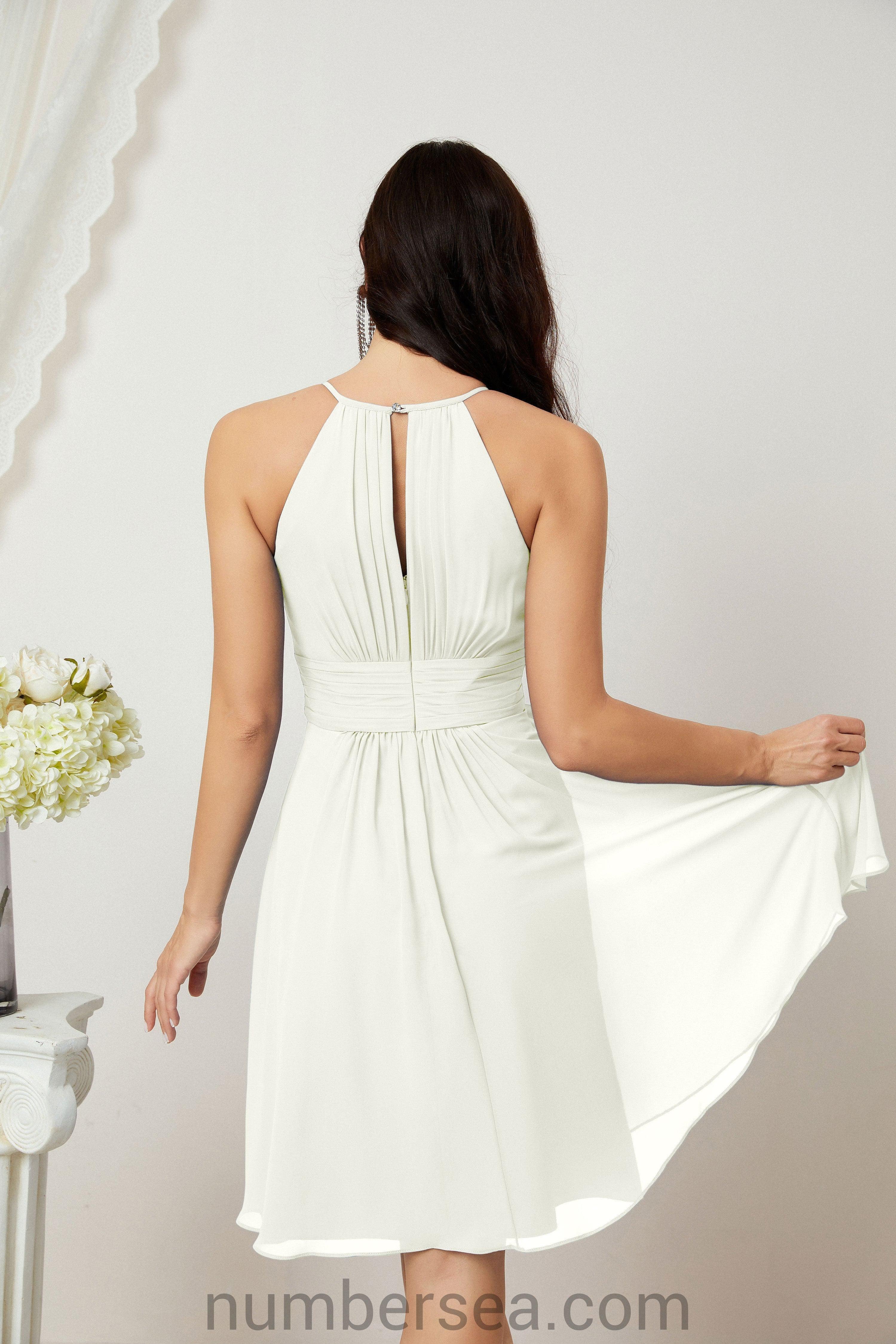 Halter Bridesmaid Dresses Knee Length A Line Formal Evening Party Cocktail Dress 28011