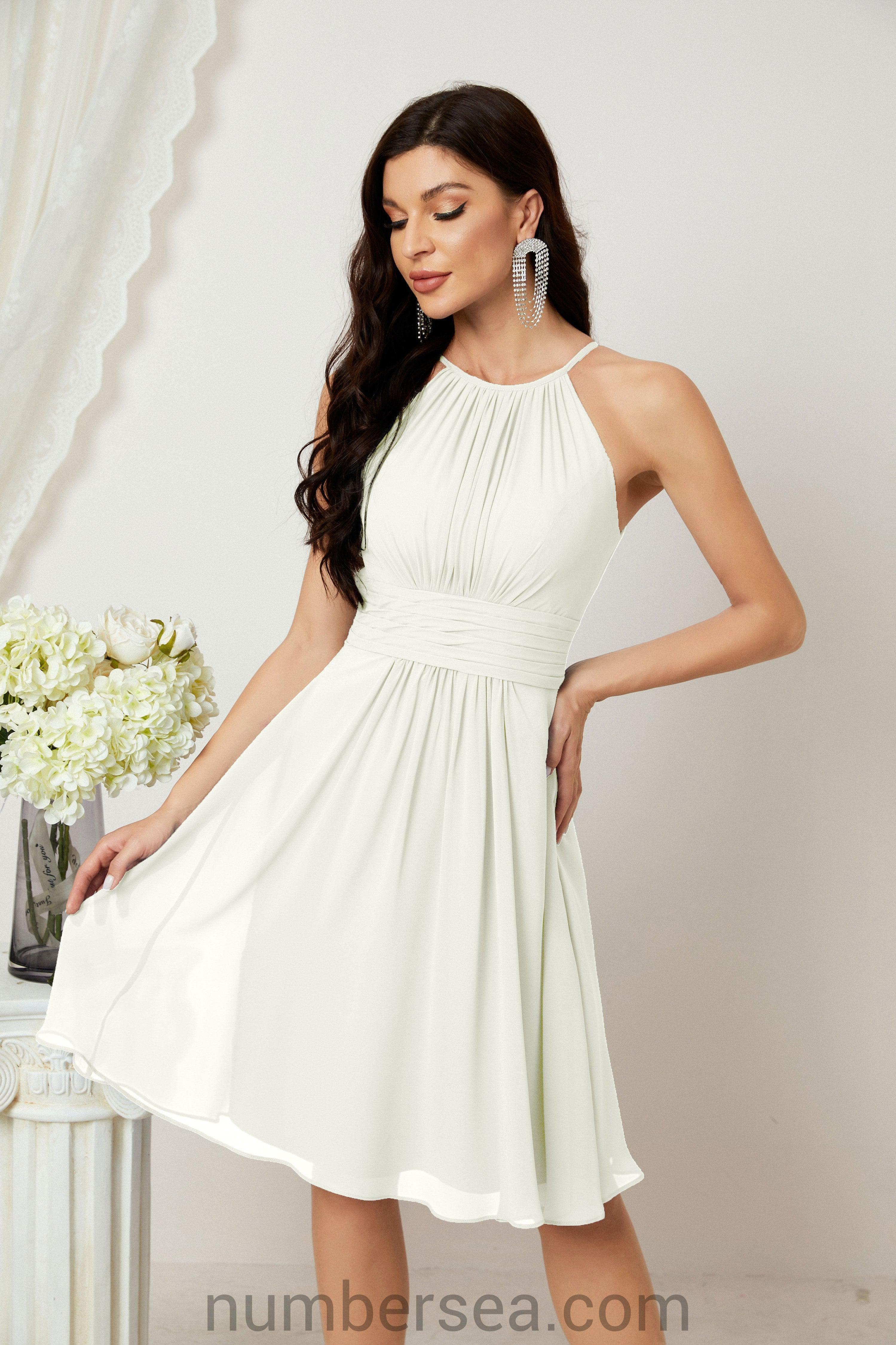 Halter Bridesmaid Dresses Knee Length A Line Formal Evening Party Cocktail Dress 28011