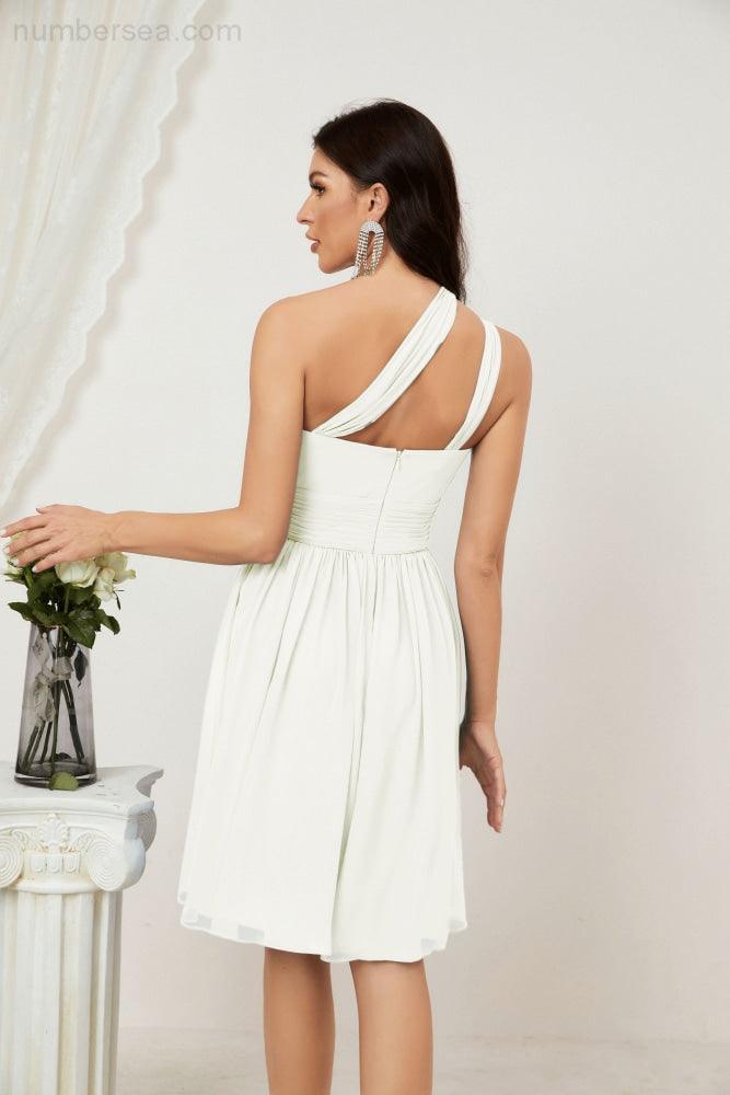 Numbersea Women Chiffon Short One Shoulder Bridesmaid Dress Formal Dresses For Party Homecoming 2804