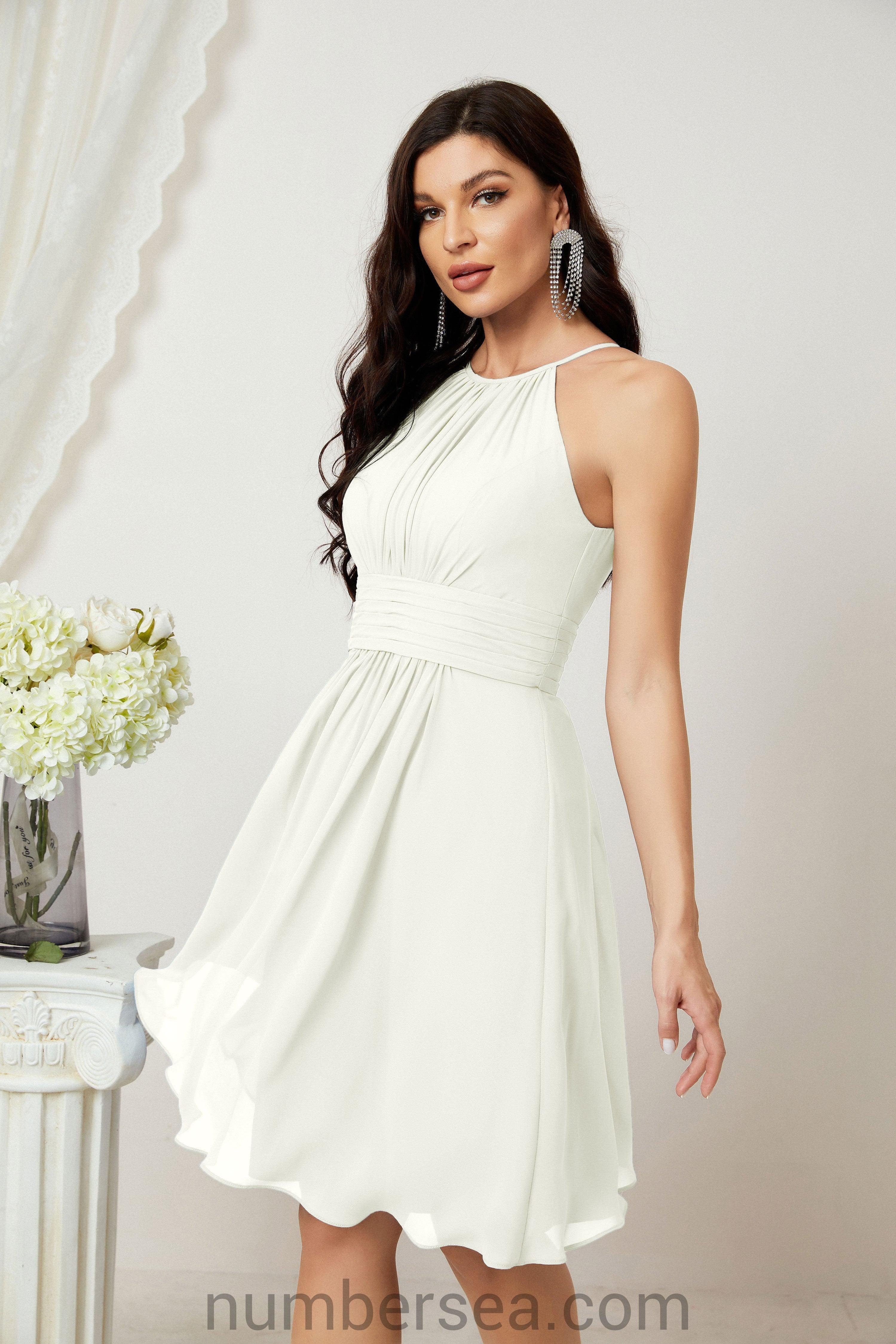 Halter Bridesmaid Dresses Knee Length A Line Formal Evening Party Cocktail Dress 28011