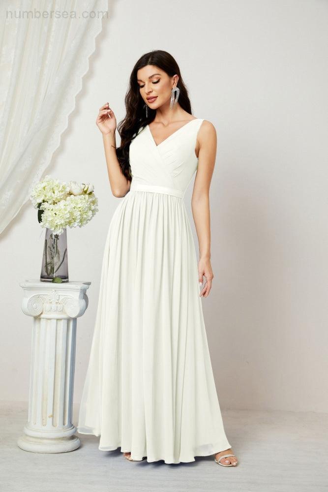Women's Chiffon Long Bridesmaid Dresses A line Sleeveless Formal Prom Gown for Evening Party Homecoming Dresses 2808-numbersea