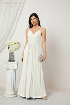 Numbersea Chiffon V-Neck Bridesmaid Dress Spaghetti Strap Long Formal Party Prom Gowns with Slit 28010-numbersea