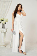 Numbersea Neck Bridesmaid Dresses Chiffon Long Spaghetti A-Line Formal Prom Gown For Wedding Party