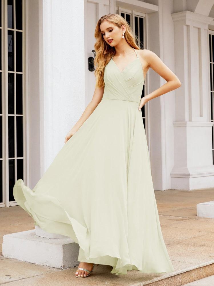 Numbersea Halter Chiffon Bridesmaid Dresses Wedding Appare Sleeveless Formal Prom Dress with Ruffled Back 28035-numbersea
