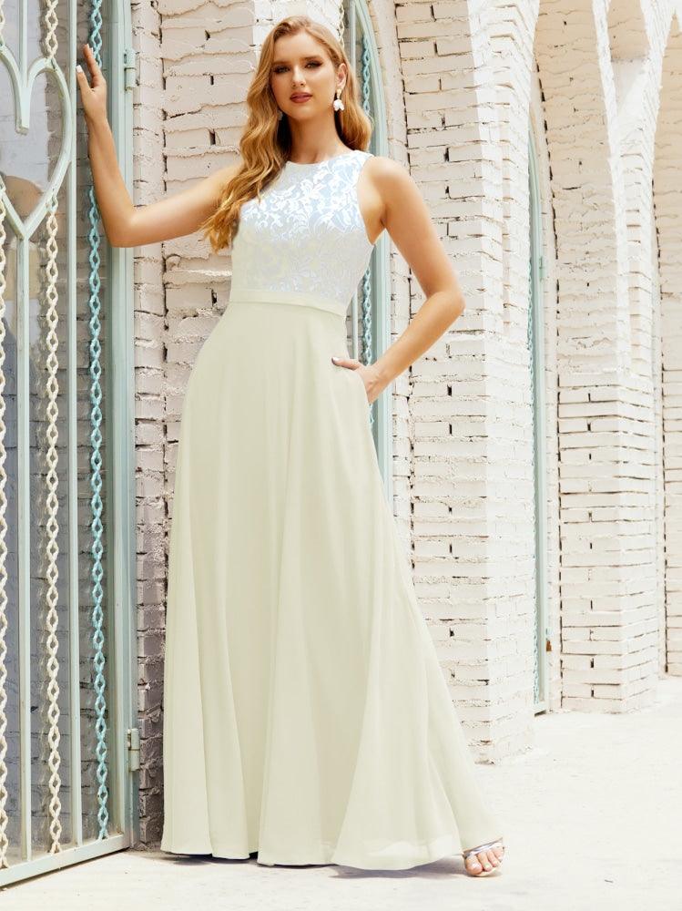 Lace Bridesmaid Dress Floor Length Evening Gowns with Pockets 28017-numbersea