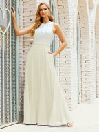 Lace Bridesmaid Dress Floor Length Evening Gowns with Pockets 28017-numbersea