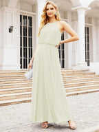 Numbersea Halter Long Bridesmaid Dresses Formal A line Juniors Dress 28029-numbersea