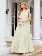 Numbersea Women's Open Back Formal Evening Party Prom Gowns V-Neck Long Chiffon Bridesmaid Dresses with Waist Belt 28038-numbersea