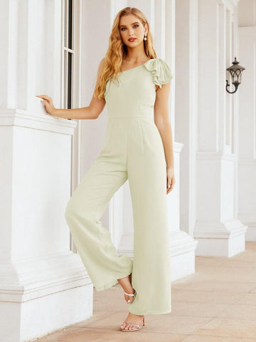 Numbersea Womens One Shoulder Chiffon Long Jumpsuit Formal Evening Dress Bridesmaid Dresses Pants