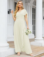 Numbersea Chiffon Bridesmaid Dresses Long Formal Evening Prom Mother of The Bride Dress with Flutter Sleeve     SEA28040