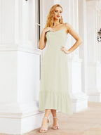 Numbersea Women Strap Chiffon Bridesmaid Dress Ankle Length Sleeveless Blackless Ruffle A Line