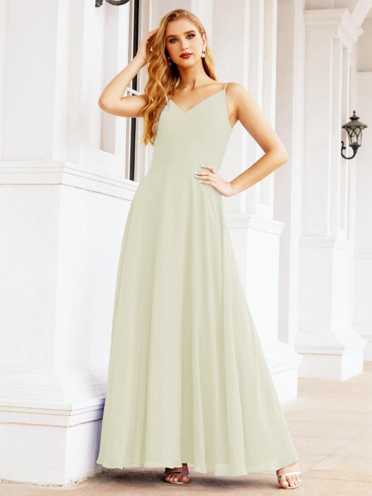 Numbersea Spaghetti Strap Bridesmaid Dresses V Neck Butterfly Back Fromal Evening Party Prom Gown 28036-numbersea