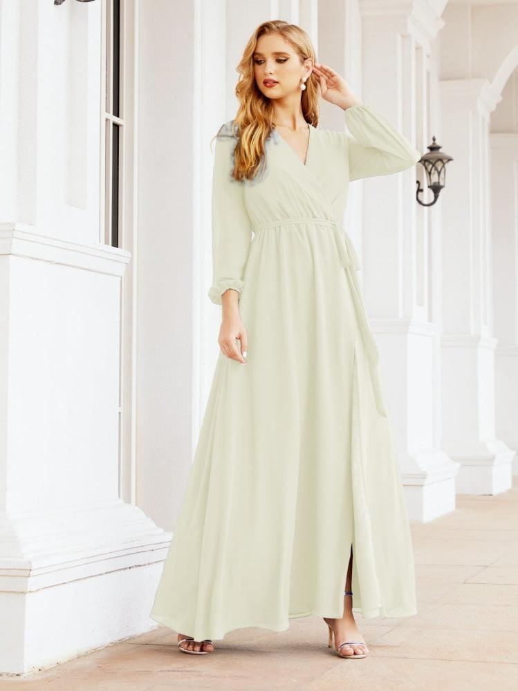 Numbersea Women's Chiffon Bridesmaid Dress A line Long Sleeves Formal Evening Prom Gown for Wedding Guest 28032-numbersea