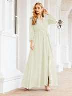 Numbersea Women's Chiffon Bridesmaid Dress A line Long Sleeves Formal Evening Prom Gown for Wedding Guest 28032-numbersea