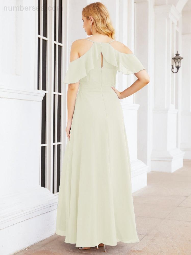 Numbersea Cold Shoulder Long Bridesmaid Dresses Side Slit Formal Prom Gowns Party Wedding 28070-numbersea