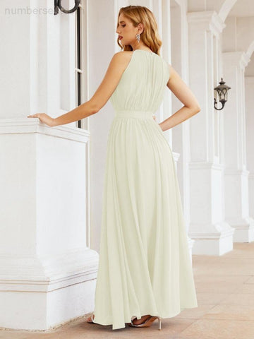 Numbersea Halter Bridesmaid Dress Empire Waist Formal Evening Prom Gown for Mother of The Bride 28030-numbersea
