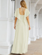 Numbersea Chiffon Bridesmaid Dresses Long Formal Evening Prom Mother of The Bride Dress with Flutter Sleeve     SEA28040