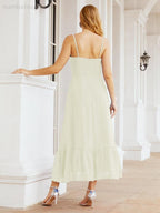 Numbersea Women Strap Chiffon Bridesmaid Dress Ankle Length Sleeveless Blackless Ruffle A Line