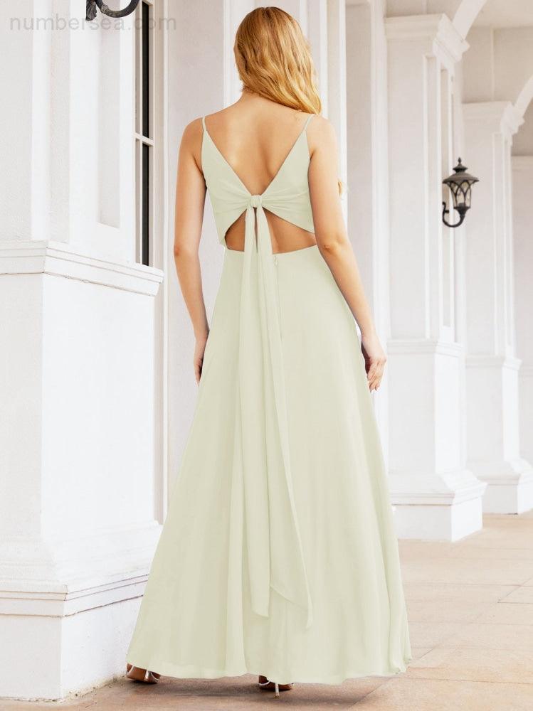 Numbersea Spaghetti Strap Bridesmaid Dresses V Neck Butterfly Back Fromal Evening Party Prom Gown 28036-numbersea