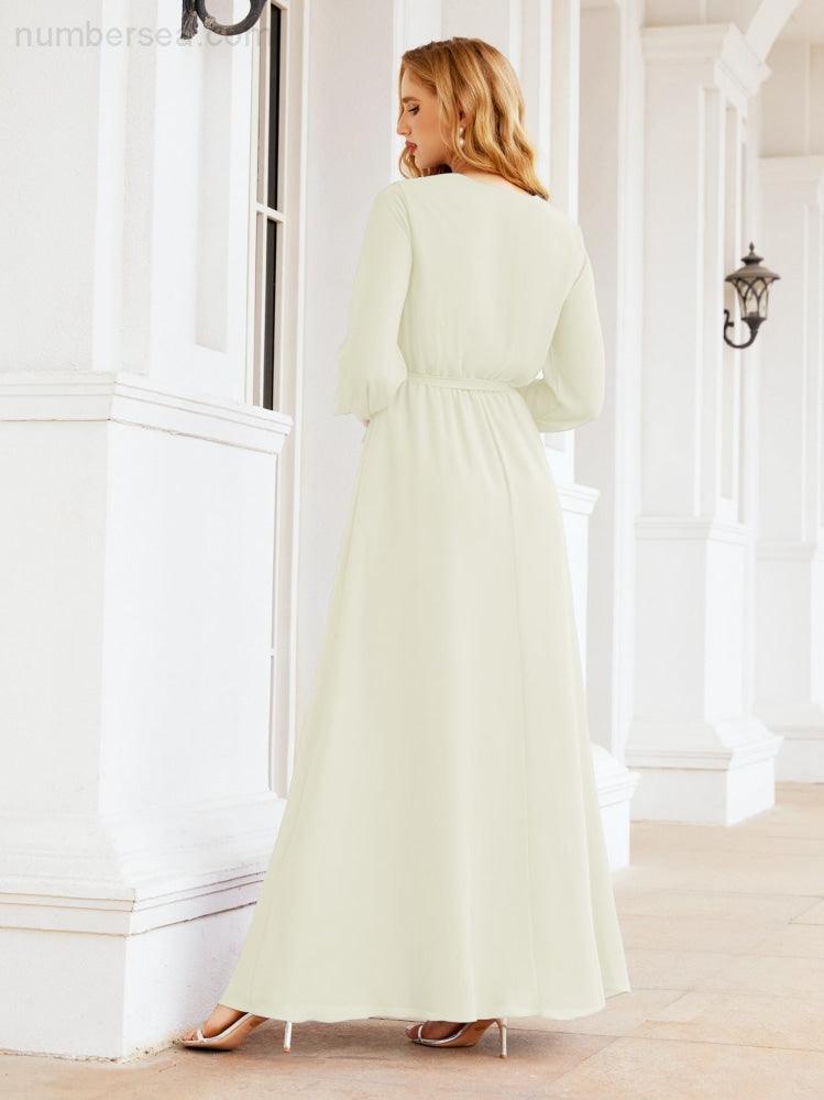 Numbersea Women's Chiffon Bridesmaid Dress A line Long Sleeves Formal Evening Prom Gown for Wedding Guest 28032-numbersea