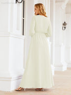 Numbersea Women's Chiffon Bridesmaid Dress A line Long Sleeves Formal Evening Prom Gown for Wedding Guest 28032-numbersea