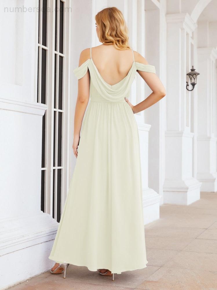 Numbersea Off The Shoulder Chiffon Bridesmaid Dress Long Formal Graduation Gown with Cowl Back 28069-numbersea