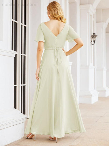 Numbersea Formal Prom Gowns for Mother of The Bride Short Sleeves Bridesmaid Dress 28049-numbersea