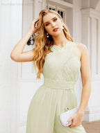 Numbersea Crisscross Neck Jumpsuit Formal Evening Dress Long Bridesmaid Dresses Bell-bottomed Pants 28033-numbersea