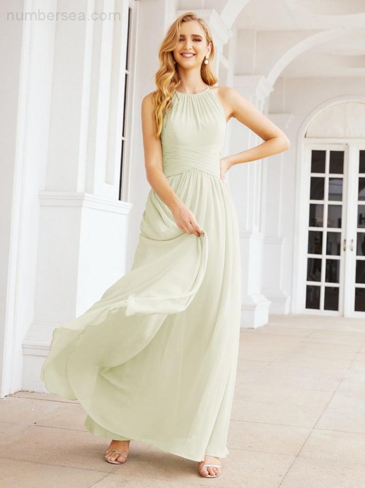 Numbersea Sleeveless Bridesmaid Dresses Long Prom Gown Zipper with Keyhole Back 28056-numbersea