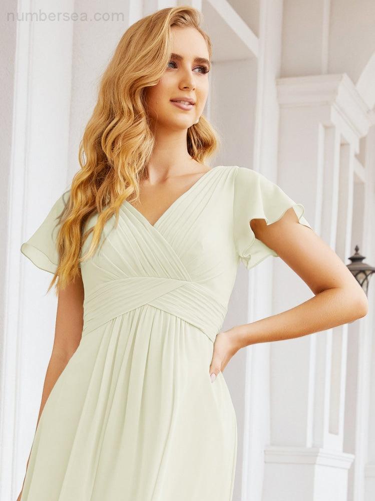 Numbersea Formal Prom Gowns for Mother of The Bride Cap Sleeves Bridesmaid Dress 28047-numbersea