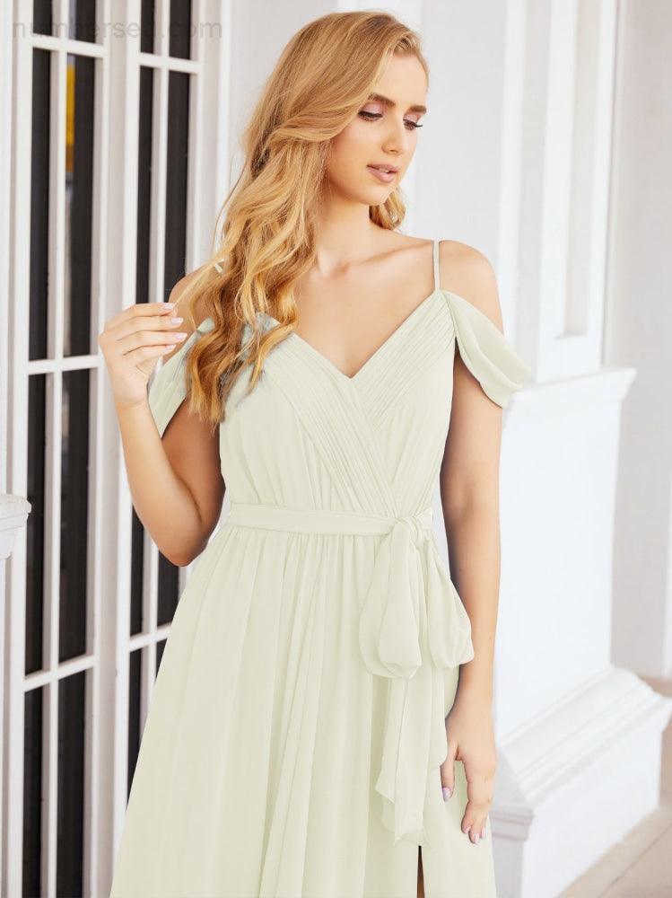 Numbersea Off The Shoulder Chiffon Bridesmaid Dress Long Formal Graduation Gown with Cowl Back 28069-numbersea