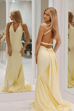Yellow Mermaid Prom Dress Unique Open Back Bandage Gown