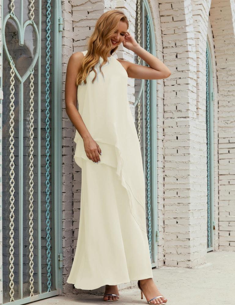 Chiffon Long Plus Size Mother Of Bride Dresses Formal Bridesmaid Prom Gown 28019 Ivory