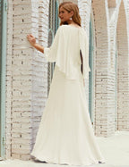 Numbersea Bridesmaid Dress Women Long Sleeve V-Neck Chiffon Formal Wedding Party 28018