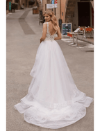 Engagement Formal Wedding Dresses Court Train Mermaid / Trumpet Sleeveless V Neck Satin With Appliques Solid Color