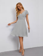 Numbersea Chiffon Bridesmaid Dress V Neck Short Cocktail Gowns For Juniors Homecoming Dresses 28077