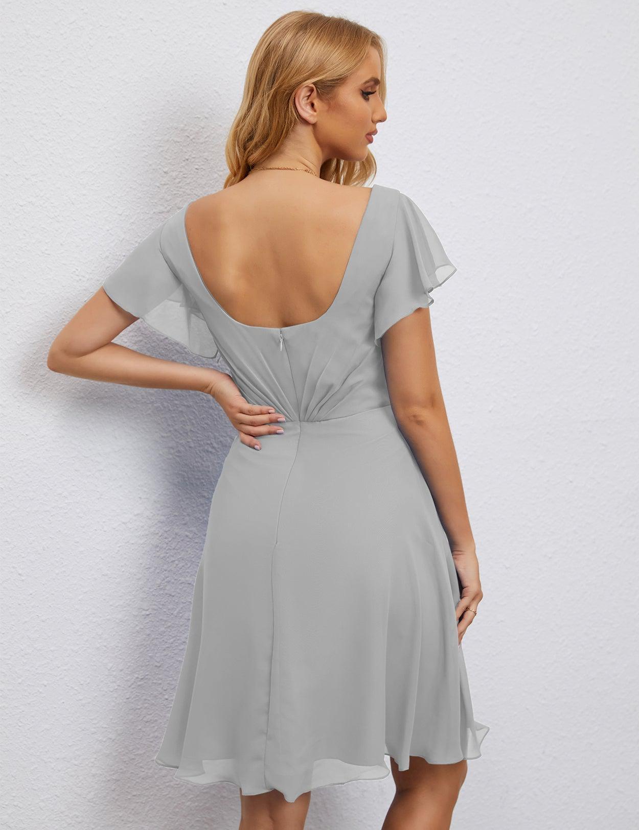 Numbersea Chiffon Bridesmaid Dress V Neck Short Cocktail Gowns For Juniors Homecoming Dresses 28077