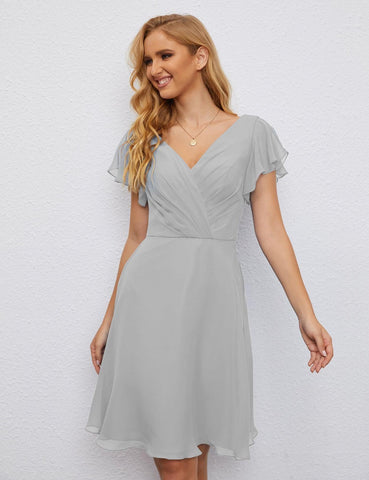 Numbersea Chiffon Bridesmaid Dress V Neck Short Cocktail Gowns For Juniors Homecoming Dresses 28077