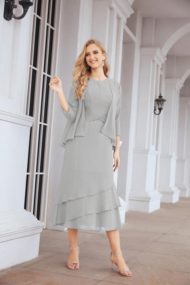Two-Piece A-Line Mother Of The Bride Dress Formal Party Gown 28072 Light Grey
